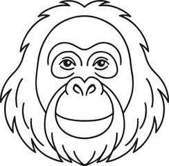 Line Art of Orangutan Face – Hand-Drawn Jungle Animal Illustration, Orangutan Coloring Page
