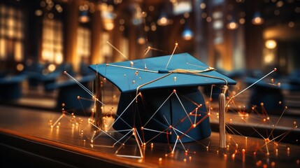 Graduation Cap Network Digital Education Success Achievement Global future school degree career     