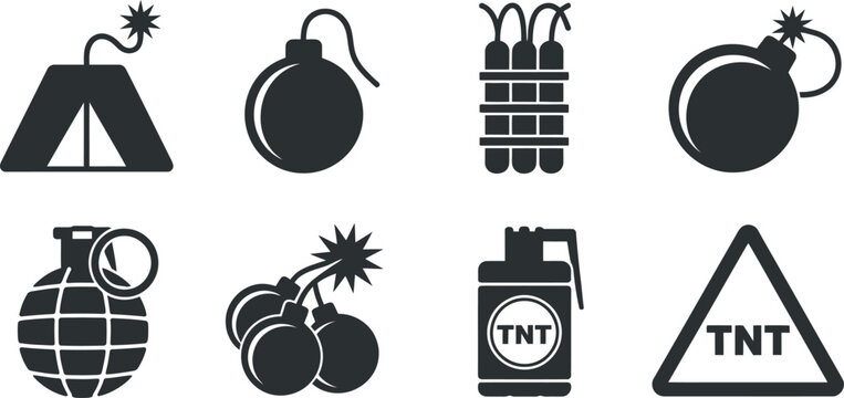 Bomb icon vector set illustration dynamite grenade tnt danger explosive design
