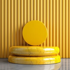Elegant yellow round podium, Yellow circular podium for luxury product showcase, mockup, product mockup