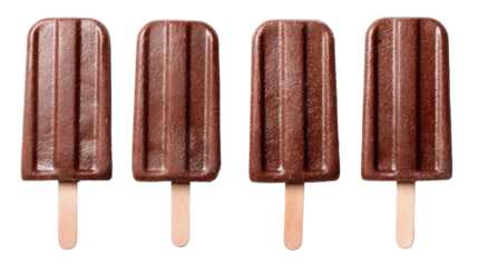 Chocolate popsicles for summer treats, frozen and artistic, background. isolated on a Transparent background, PNG file.