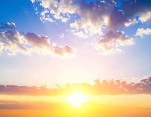 Vibrant sunset with colorful clouds and bright sun