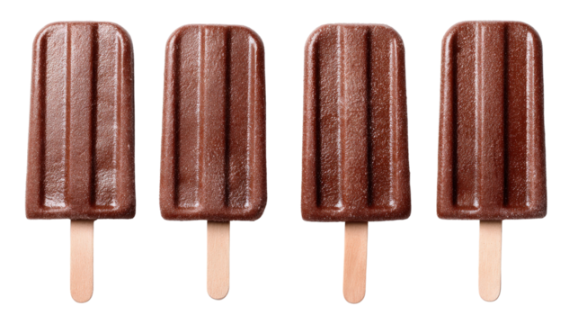 Chocolate popsicles for summer treats, frozen and artistic, background. isolated on a Transparent background, PNG file.