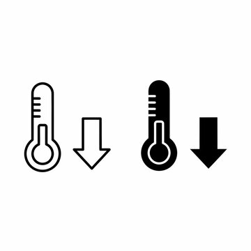 Two thermometer icons with downward arrows, representing temperature decrease, in different styles.