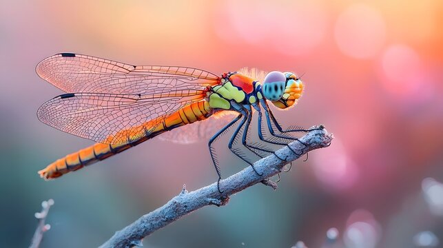 Graceful dragonfly perched on a twig balancing effortlessly