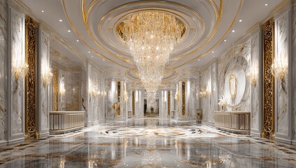 Luxury Hotel Grand Lobby Interior Design Elegant Marble Gold room hall gray rich space floor walls  