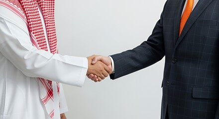 A successful business partnership is forged through a handshake, symbolizing trust and collaboration between two men from different cultural backgrounds.