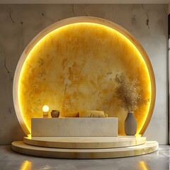 Elegant yellow round podium, Yellow circular podium for luxury product showcase, mockup, product mockup
