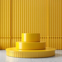 Elegant yellow round podium, Yellow circular podium for luxury product showcase, mockup, product mockup