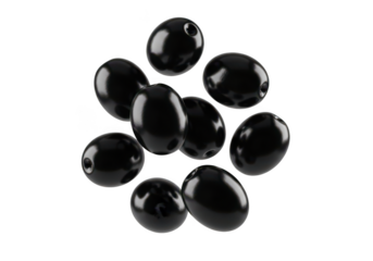 A cluster of seven glossy oval olives on a food fruit