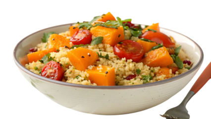 Healthy and delicious couscous salad with roasted vegetables and fresh herbs