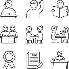 Classroom Activities & Student Life Icons &ndash; Minimal Line Vector Education Set