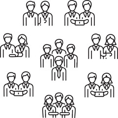 Fototapeta premium Business People Outline Icons – Teamwork, Meetings, and Communication