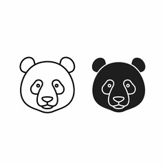 Fototapeta premium Two panda bear heads, one in outline form and one filled with black color.