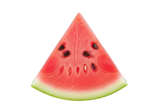 A single triangular slice of ripe watermelon with seeds fruit food