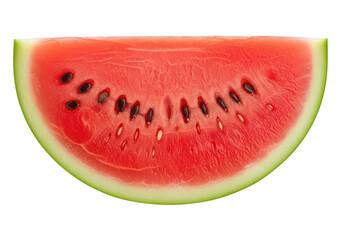 Close up of a juicy watermelon slice with seeds and green rind fruit food