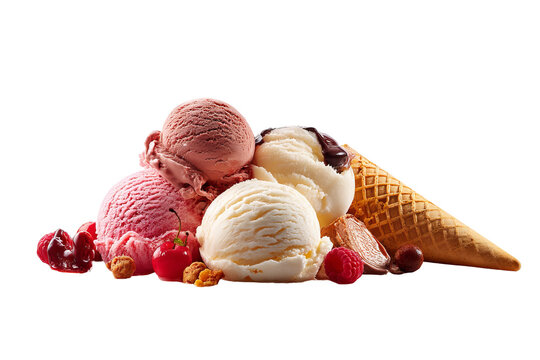 Colorful BJC Jams ice‑cream scoop with vibrant fruit‑jam ribbons isolated on transparent PNG background &mdash; high‑resolution cutout asset for dessert menus, packaging, and playful digital branding