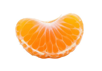 Close up of a single bright orange tangerine segment against citrus fruit