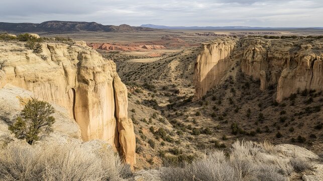 High desert canyon vista with ochre cliffs - Powered by Adobe