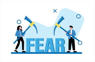 Fototapeta premium Team Overcoming Teal Fear with Pickaxes on White Background