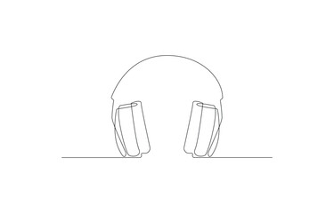 One line drawing of headphone speaker device gadget continuous line art design isolated on white background
