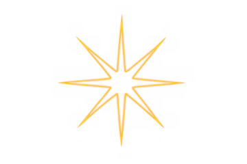 Golden eight-pointed star glowing on transparent background, perfect for festive designs and holiday projects