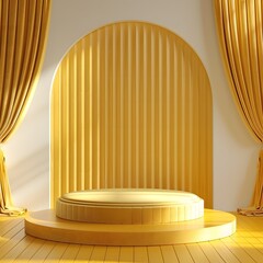 Chic yellow round podium for display design, Yellow glossy platform for product branding, Elegant yellow round podium, Yellow circular podium for luxury product showcase, mockup, product mockup