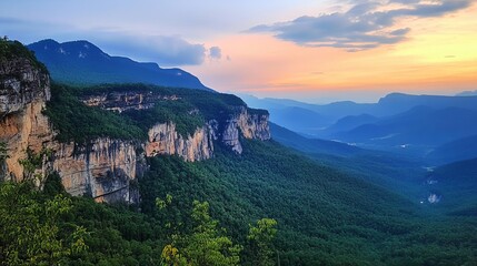 Fototapeta premium Dramatic mountain vista at sunset