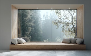 Serene Minimalist Window Seat Forest View Modern Home Design Zen Cozy Wood Room Calm Chic Space     