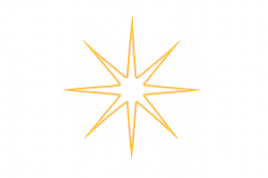 Golden eight-pointed star glowing on transparent background, perfect for festive designs and holiday projects