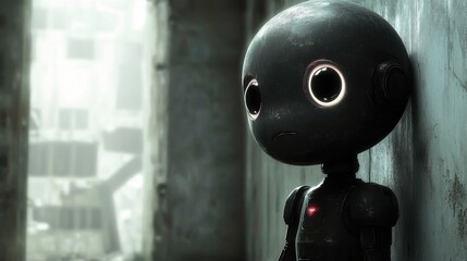 Solitary Robot in Post-Apocalyptic Ruin Digital Art Depiction Isolation and Technological Existentialism