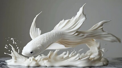 Splashing icing shaped into a flying fish
