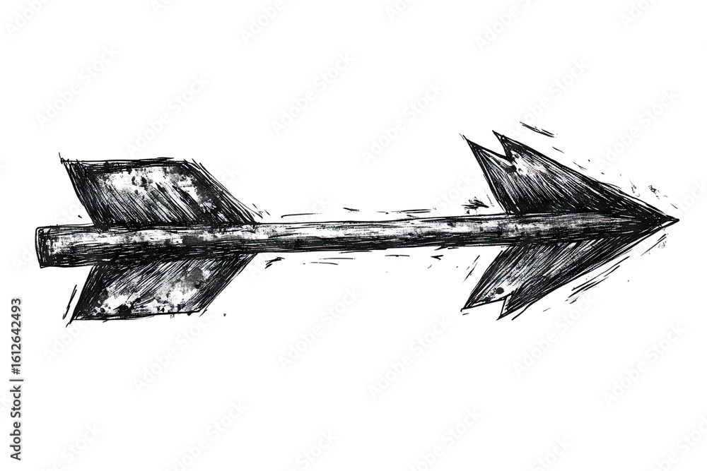 Poster hand-drawn black ink illustration of a simple arrow pointing to the right on a transparent backgroun