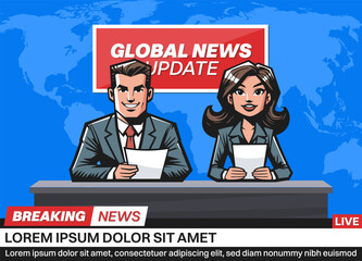 News Anchors Presenting Breaking Global News Update with Lower Third Banner