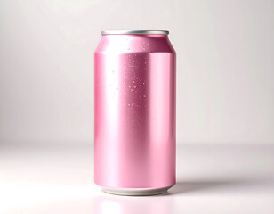 Pink Beverage Can Mockup with Condensation on Light Background