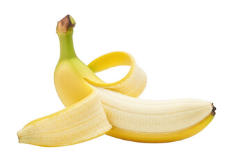 Ripe Yellow Banana Partially Peeled Against fruit