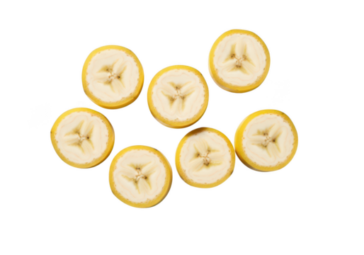 Seven Sliced Bananas Arranged on Studio fruit yellow