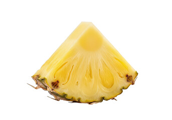 Single bright yellow pineapple slice with green rind against fruit