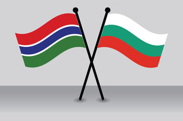 Crossed flags of Gambia and Bulgaria. Waving Flags Flat Style. Official Proportion.