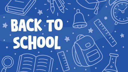 Back to school with hand drawn elements blue background