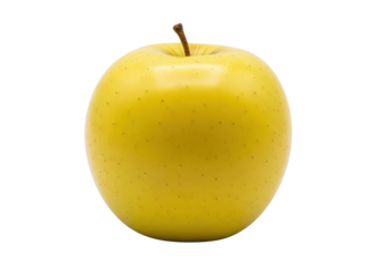 Single golden delicious apple with stem on fruit food