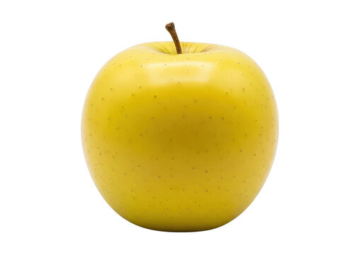 Single golden delicious apple with stem on fruit food