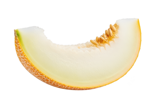 Single slice of ripe cantaloupe melon with seeds on fruit food