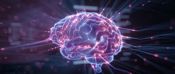 Anamorphic video visually striking 3D render of a human brain. Ideal for projects related to neuroscience, AI, mental health, innovation, and digital advancement.