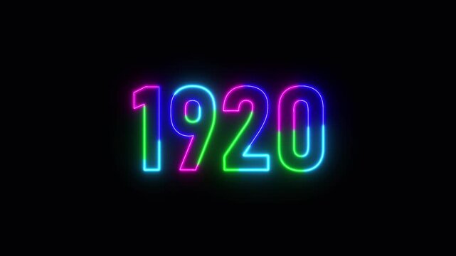 1920 neon line text. Abstract 1920 neon text animation ,For neon color Glowing neon number text background 4k video animation .Digital font against a dark background with neon line looping animation.