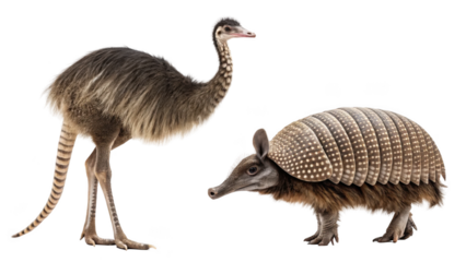 Emu Animal and Armadillo Animal isolated on transparent