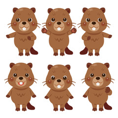 指さしをするビーバーのキャラクターイラストセット