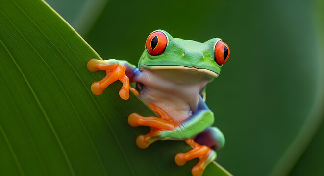 Colorful Red-Eyed Tree Frog on Leaf &ndash; Close-Up Nature Macro Shot


