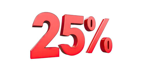 3d Red 25 Percent Sign Isolated On Transparent Background