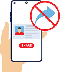 concept of don't share identity cards on the internet. theft of personal data, fraud, user account profile documents. online personal data or internet identity paper. flat vector illustration.


